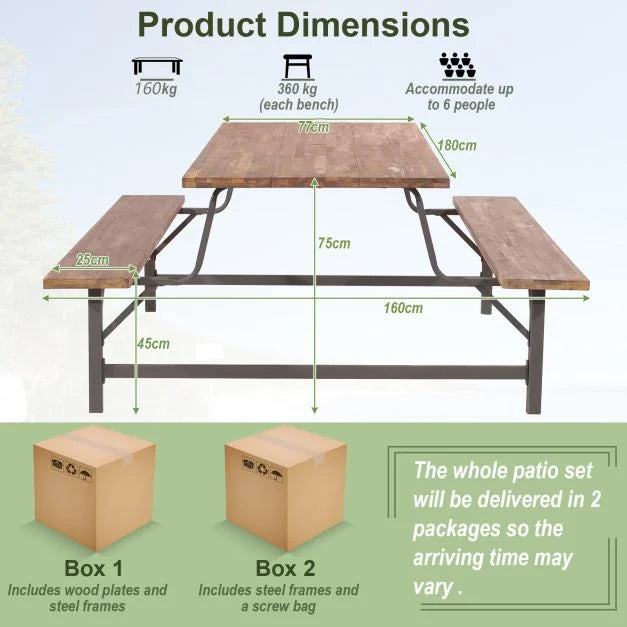 180cm Patio Table & Bench Set – Durable Acacia Wood Furniture