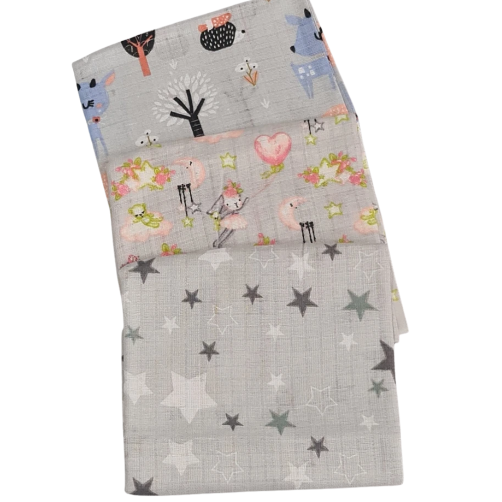 3 Pack Xl Large Printed Muslin Squares for Babies, Reusable 100% Cotton Nappy Cloths