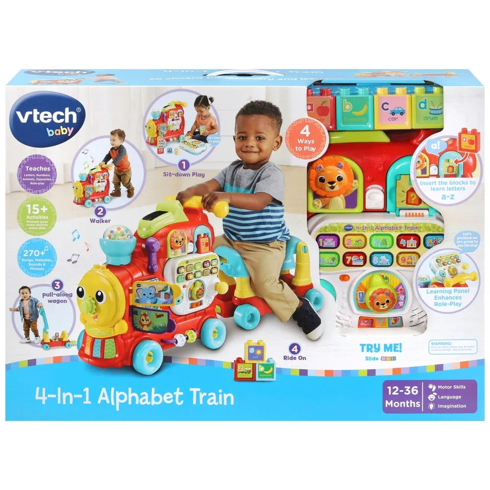VTech Baby 4-in-1 Alphabet Train Ride-On in Red – Educational Toddler Toy