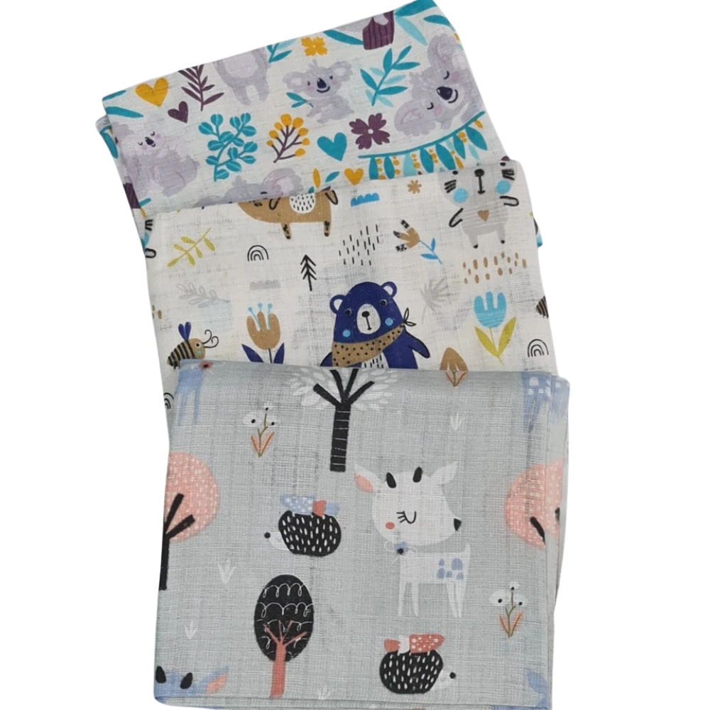 3 Pack Xl Large Printed Muslin Squares for Babies, Reusable 100% Cotton Nappy Cloths