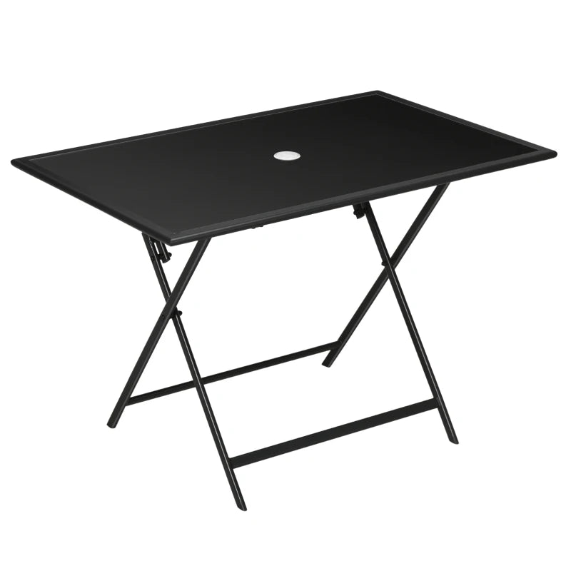 Durable Folding Outdoor Table for 6, Tempered Glass Surface & Parasol Hole Included