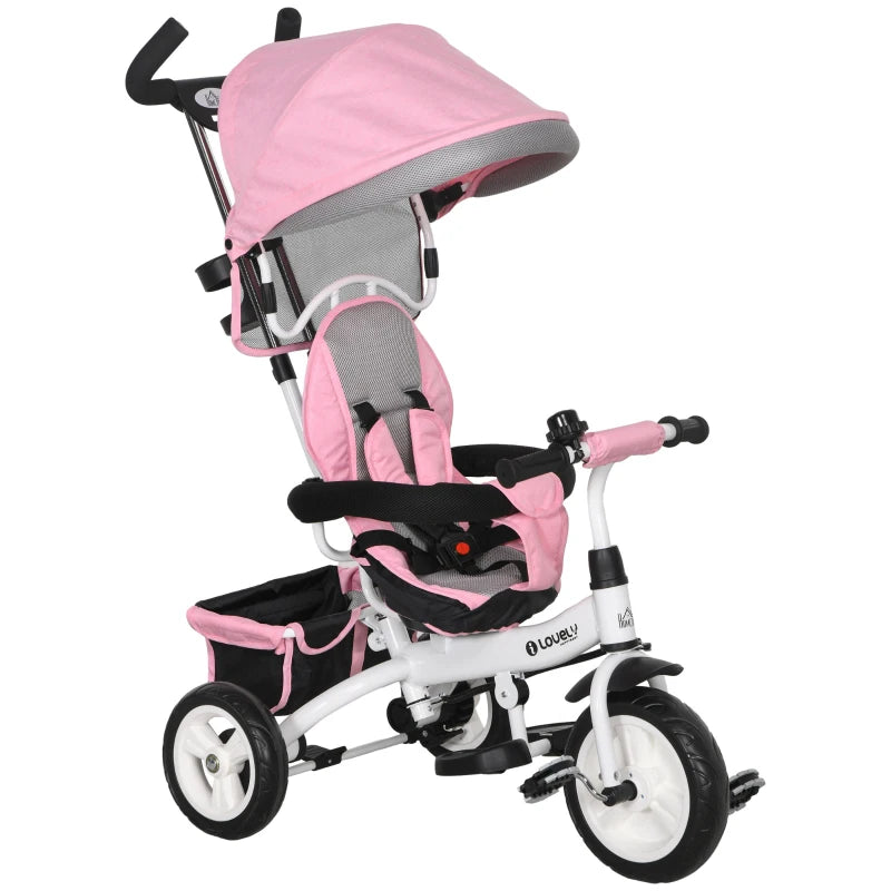 Multi-Function 6-in-1 Kids Tricycle with Canopy, Safety Belt & Storage, Ages 1-5