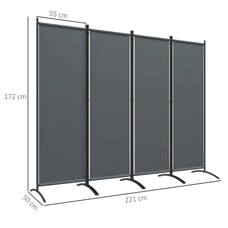 Portable 4-Panel Garden Divider 1.7m – Privacy Screen with Wide Feet, Dark Grey
