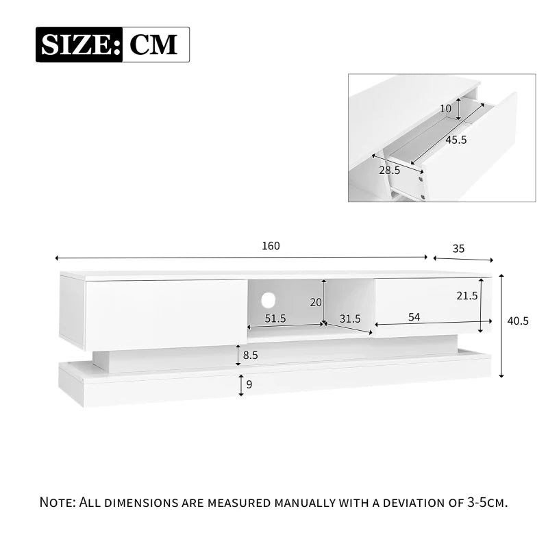 LED TV Cabinet with 2 Drawers & High Gloss Front – Fits 79" TVs, White