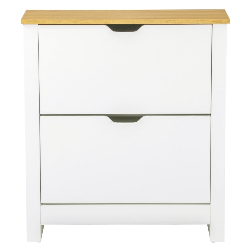 White Shoe Storage Cabinet, Slim Design with 2 Flip Drawers, Hallway Use