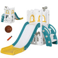5-in-1 Toddler Slide with Basketball Hoop, Climber, Telescope & Storage – Yellow
