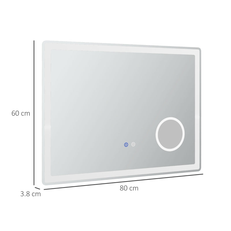 LED Vanity Mirror, 80x60cm, 3 Colours, Anti-Fog, Smart Touch, 3X Zoom