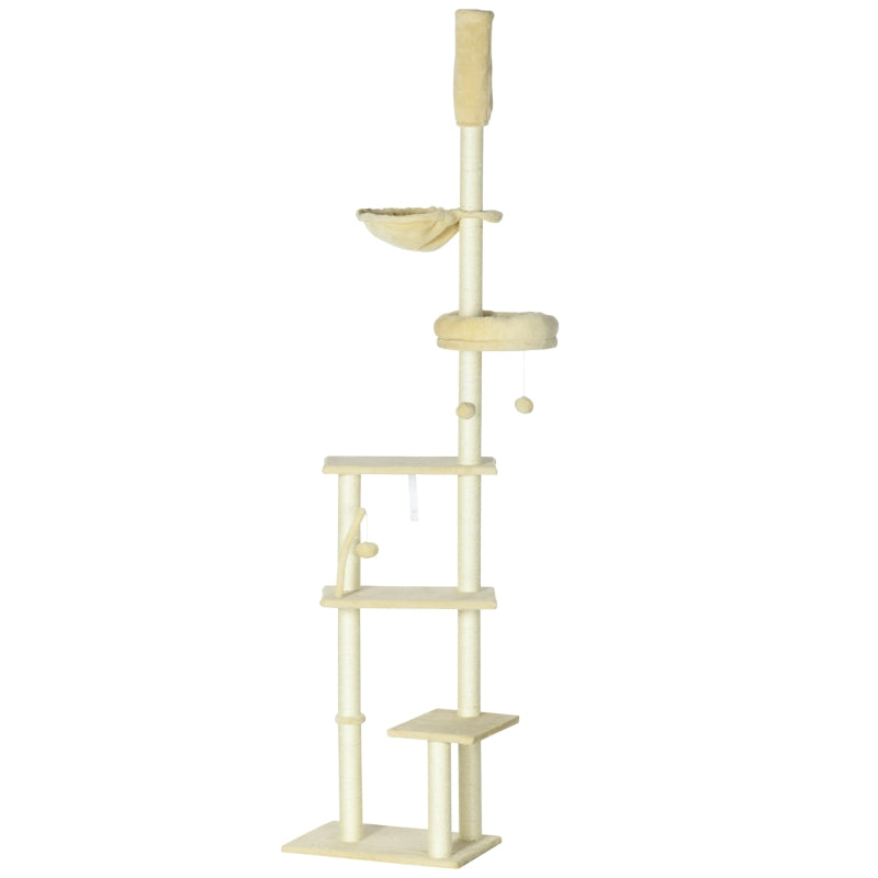 Beige Floor-to-Ceiling Cat Tree Tower, 230-250cm Tall