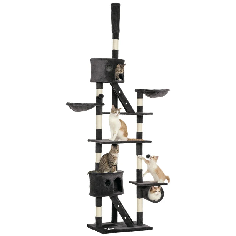 Adjustable Dark Grey Floor-to-Ceiling Cat Tower
