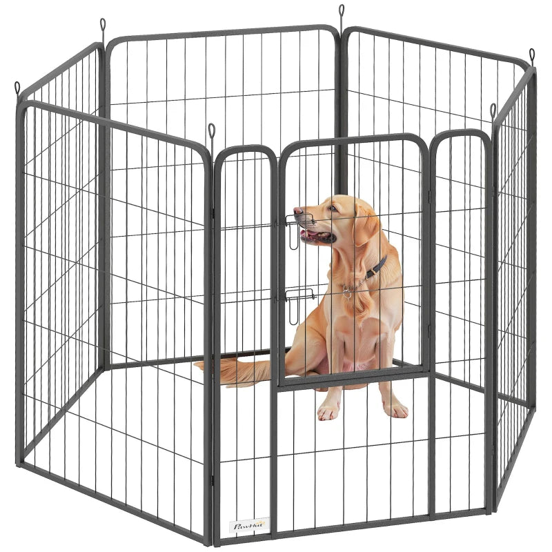 Six-Panel Large Dog Playpen with Door – 100cm Tall, Black