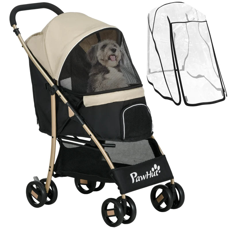 Pet Stroller for Small Dogs with Rain Cover – Khaki