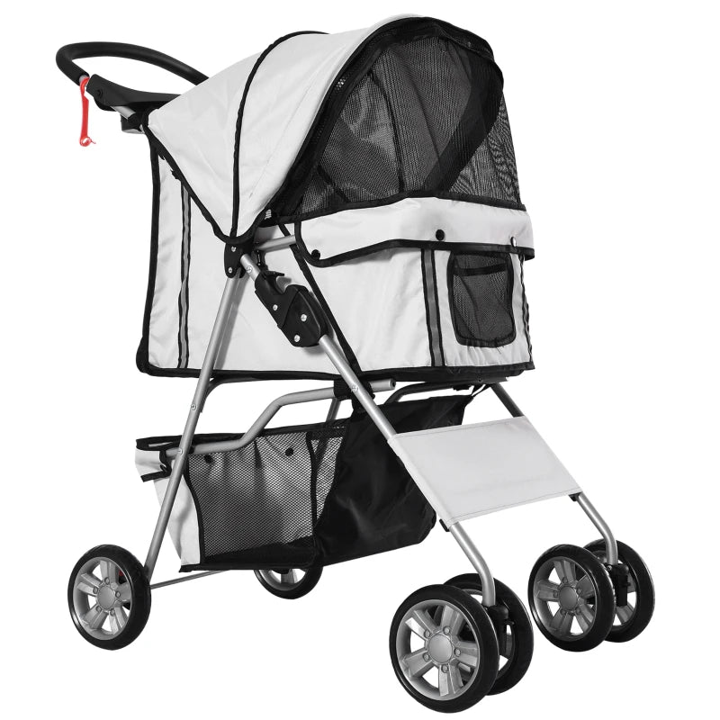 Foldable Pet Stroller for Small Dogs & Cats – Grey