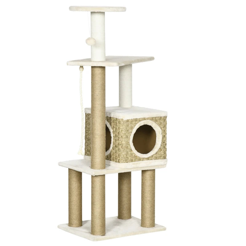 Cat Tree with Toy Ball & Scratching Post – Beige