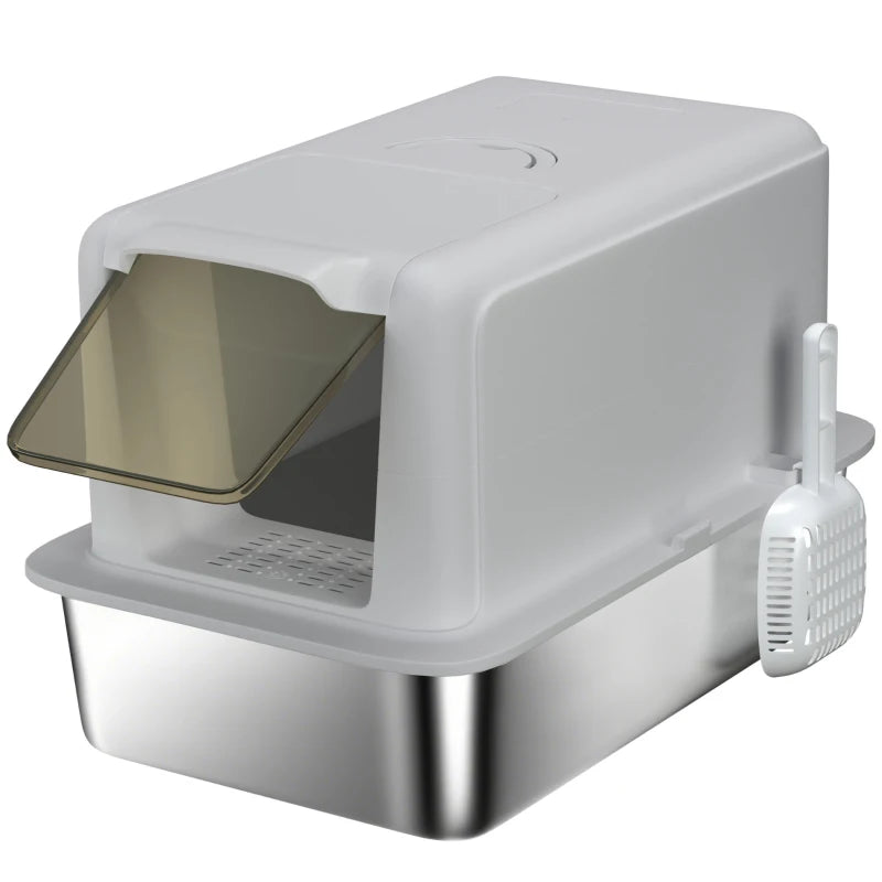 Stainless Steel Cat Litter Box with Scoop & Filter