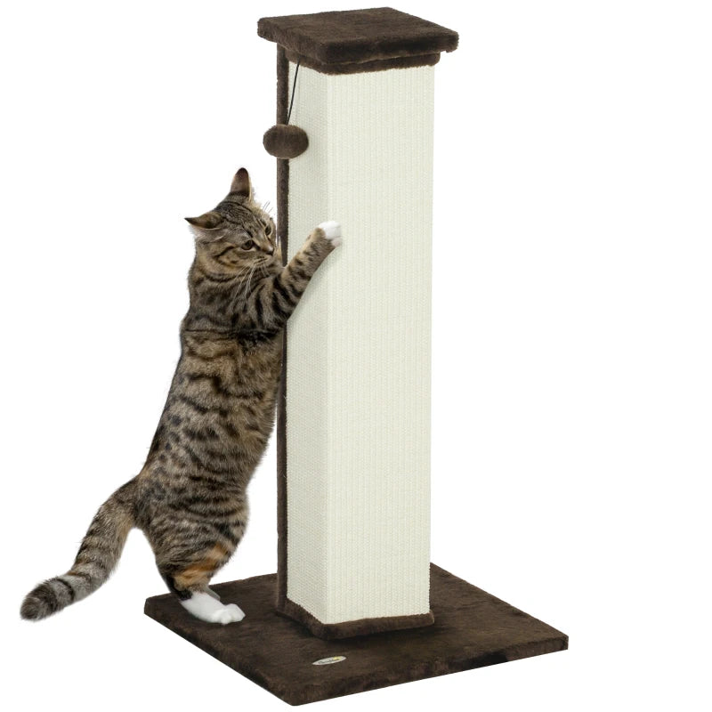 Brown Cat Scratcher 81cm – Sisal Rope, Plush Base, Toy Ball