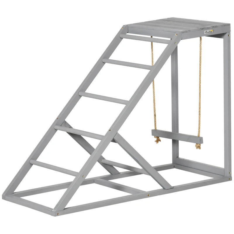 Wooden Chicken Toy with Swing and Ladder – Grey
