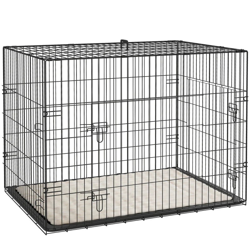 Foldable Dog Crate with 2 Doors & Tray – Black