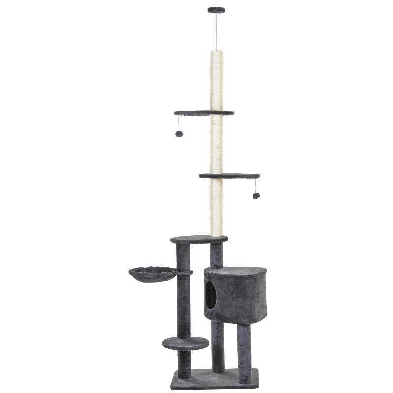 Adjustable Floor-to-Ceiling Cat Tree – Dark Grey