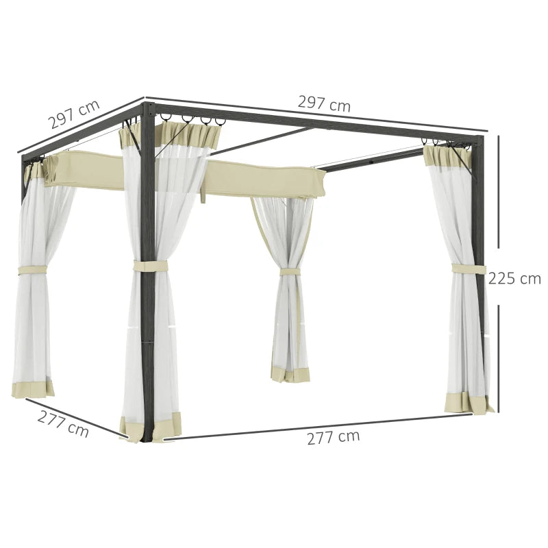 Khaki Retractable Roof Pergola with Durable Aluminum Frame for Garden Use 3x3m