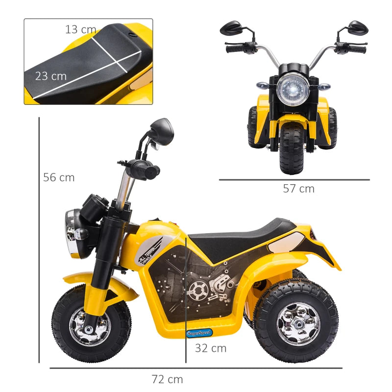 Yellow 6V Electric 3-Wheel Kids Motorbike Ride-On with Horn & Realistic Sounds, 18-36 Months