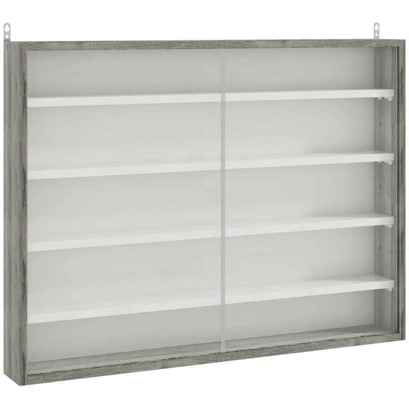 Grey Wall Cabinet 5-Tier Shelf w/ Glass Doors & Adjustable Shelves