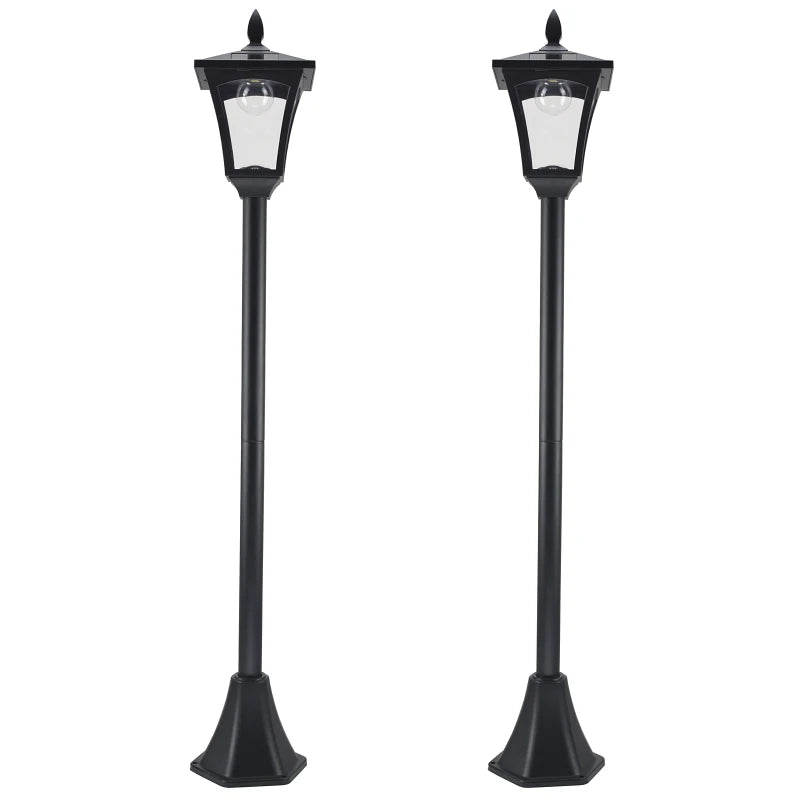 Pair of Black Solar Garden Post Lamps – Dimmable LED Lanterns with Sensor, 1.6m