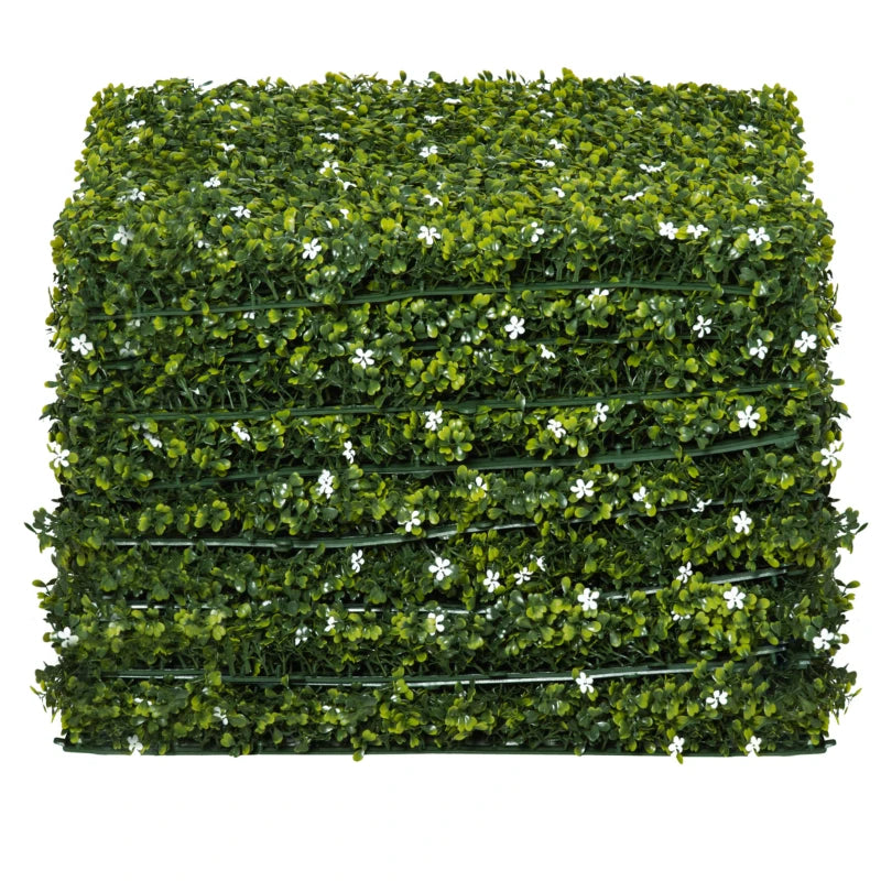 Grass Privacy Fence Panels with Artificial Boxwood and Flowers for Home, 12PCS 50x50cm