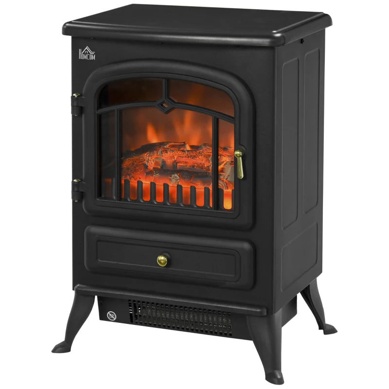 Indoor Heater Fireplace – Black Electric Stove with Log Burning Flame Effect