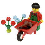 LEGO Gardener Minifigure with Wheelbarrow, Spade, Broom and Flowers Garden Set