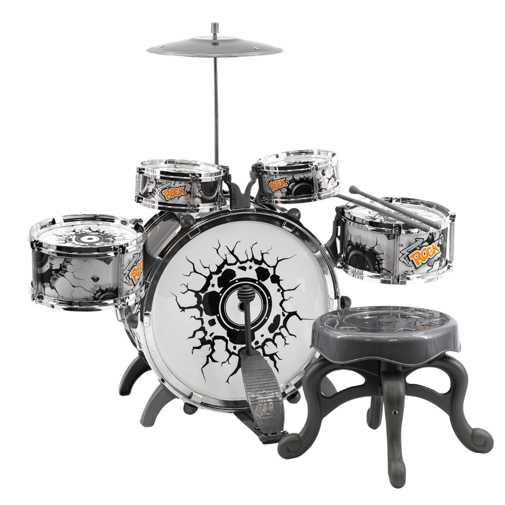 My First Drum Kit Play Set Drums Cymbal Foot Pedal Stool Kids Musical Toy Instrument