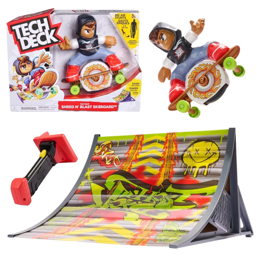 Tech Deck Shred N Blast Motorised Fingerboard Skateboard Ramp Toy Kids 6+ 90 Characters