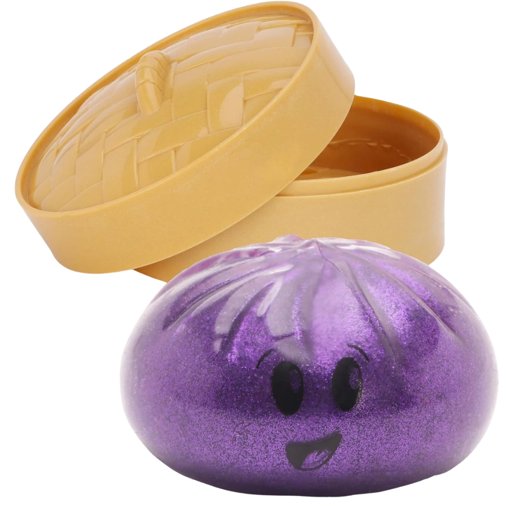 Toyland Shiny Purple Squishy Bao Dumpling Sensory Fidget Toy with Steamer Box