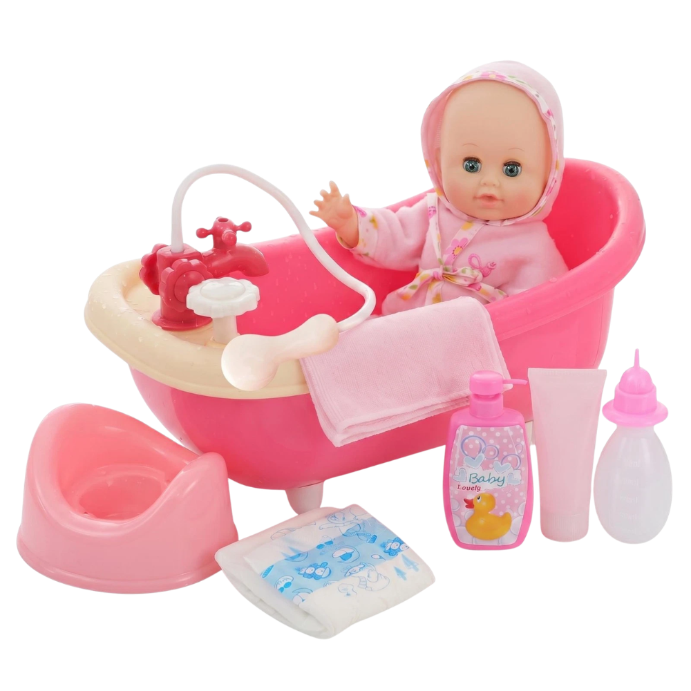 Baby Doll Bath Set with Bathtub & Working Shower Toy Doll Accessories Set Age 3+
