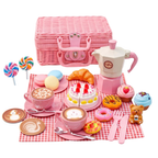 Kids Wicker Picnic Basket Hamper 30 Pcs Pretend Play Food & Tea Set for Toddlers