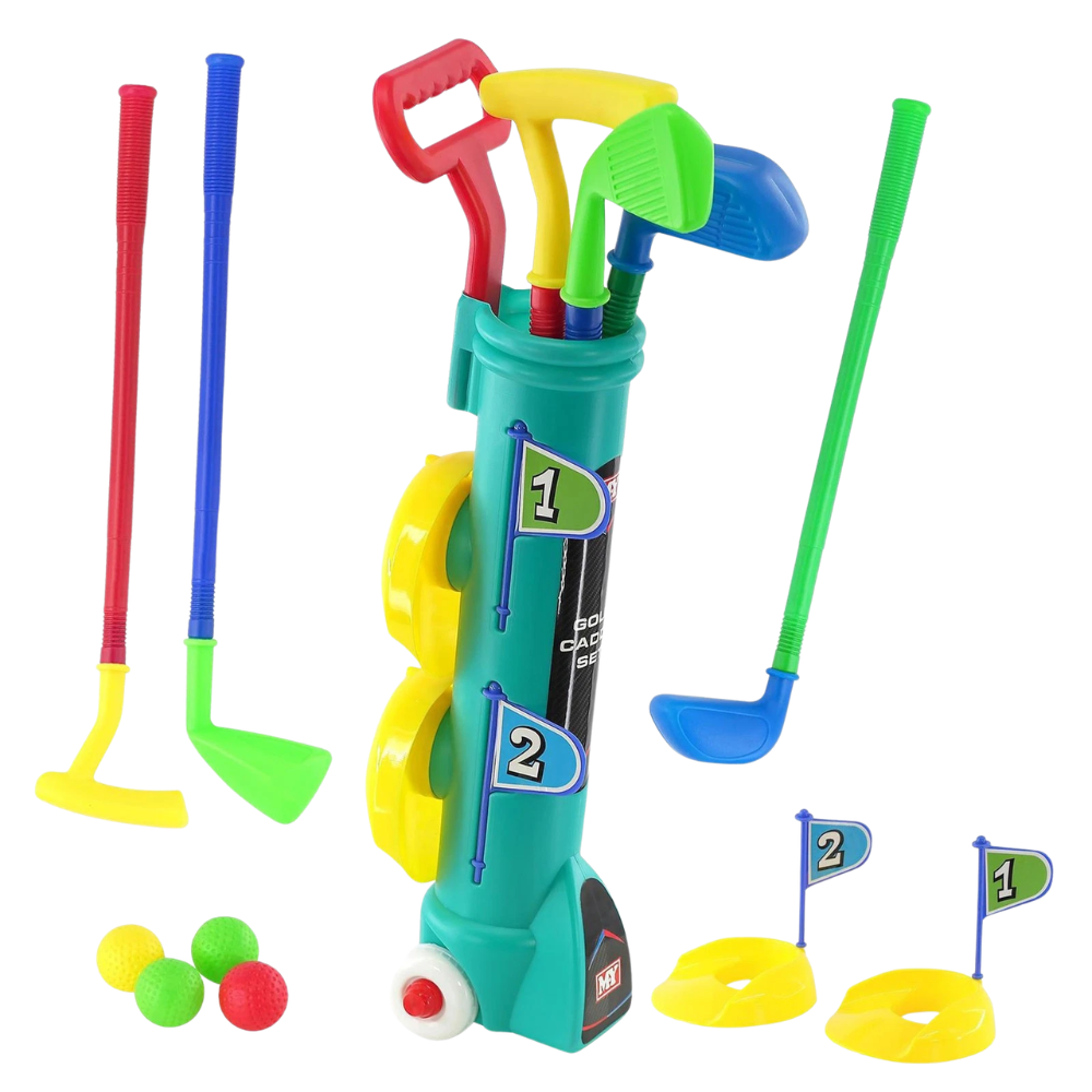 Kids Golf Set with Trolley 11 Pcs Junior Golf Clubs Balls Flags & Practice Holes