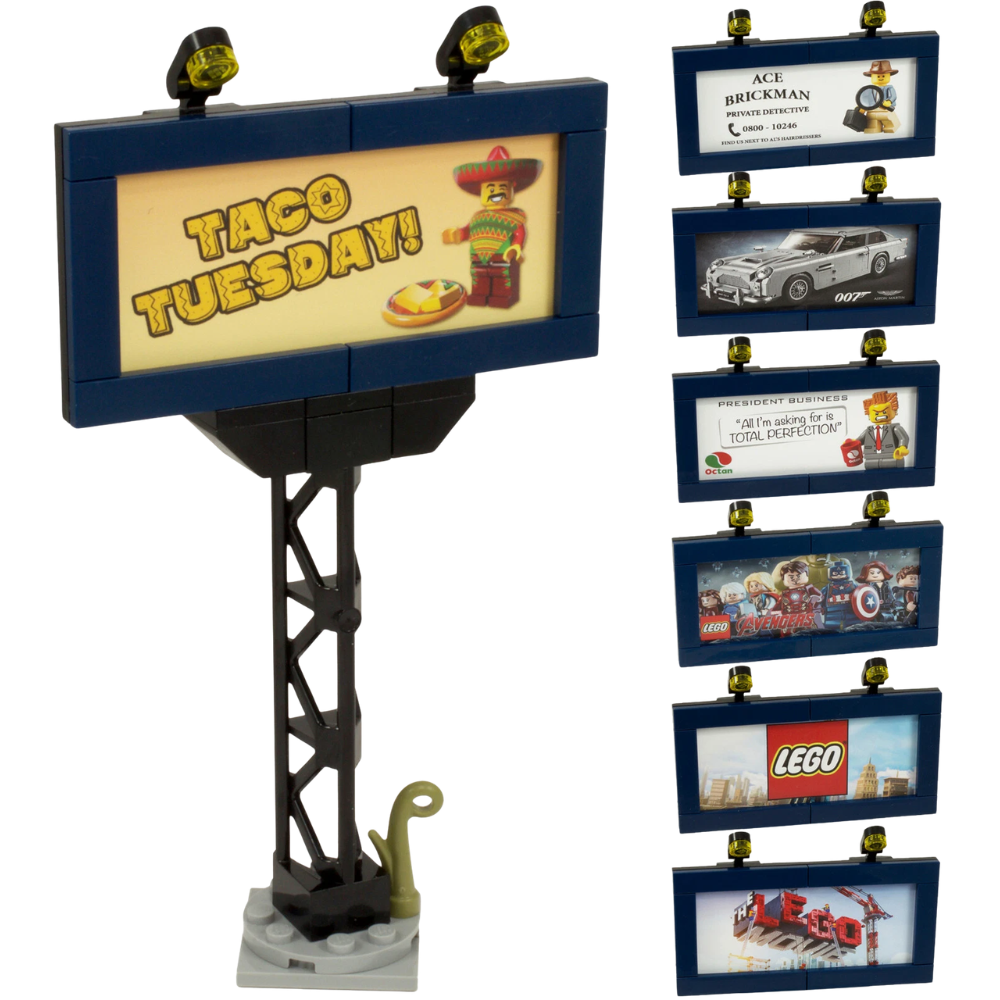 LEGO Billboard Advertisement Sign with 7 Inserts Custom Kit