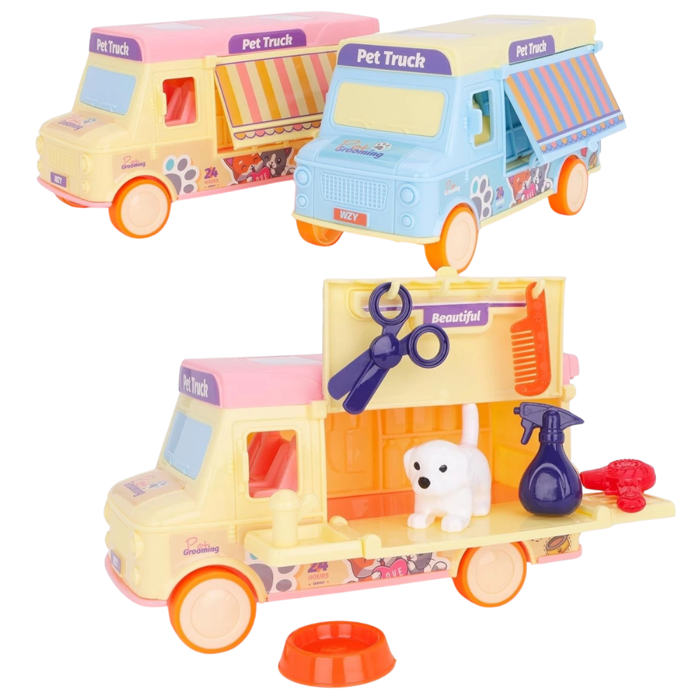 Toyland Purrfect Pets 8-Piece Mobile Dog Grooming Truck Playset Pretend Pet Care Toy Kids 3+