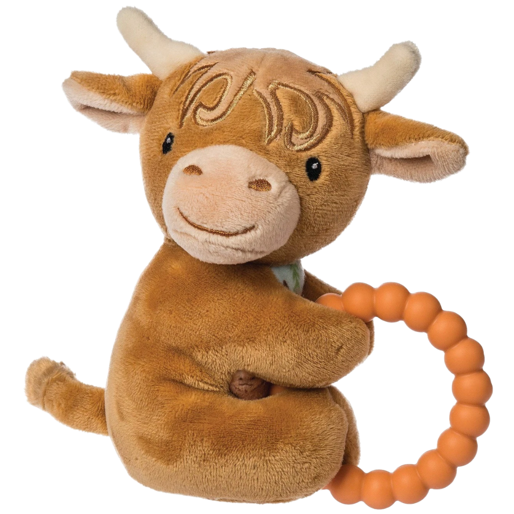 Mary Meyer Hetty Highland Cow Rattle 6 Inch Plush Baby Toy with Silicone Teether