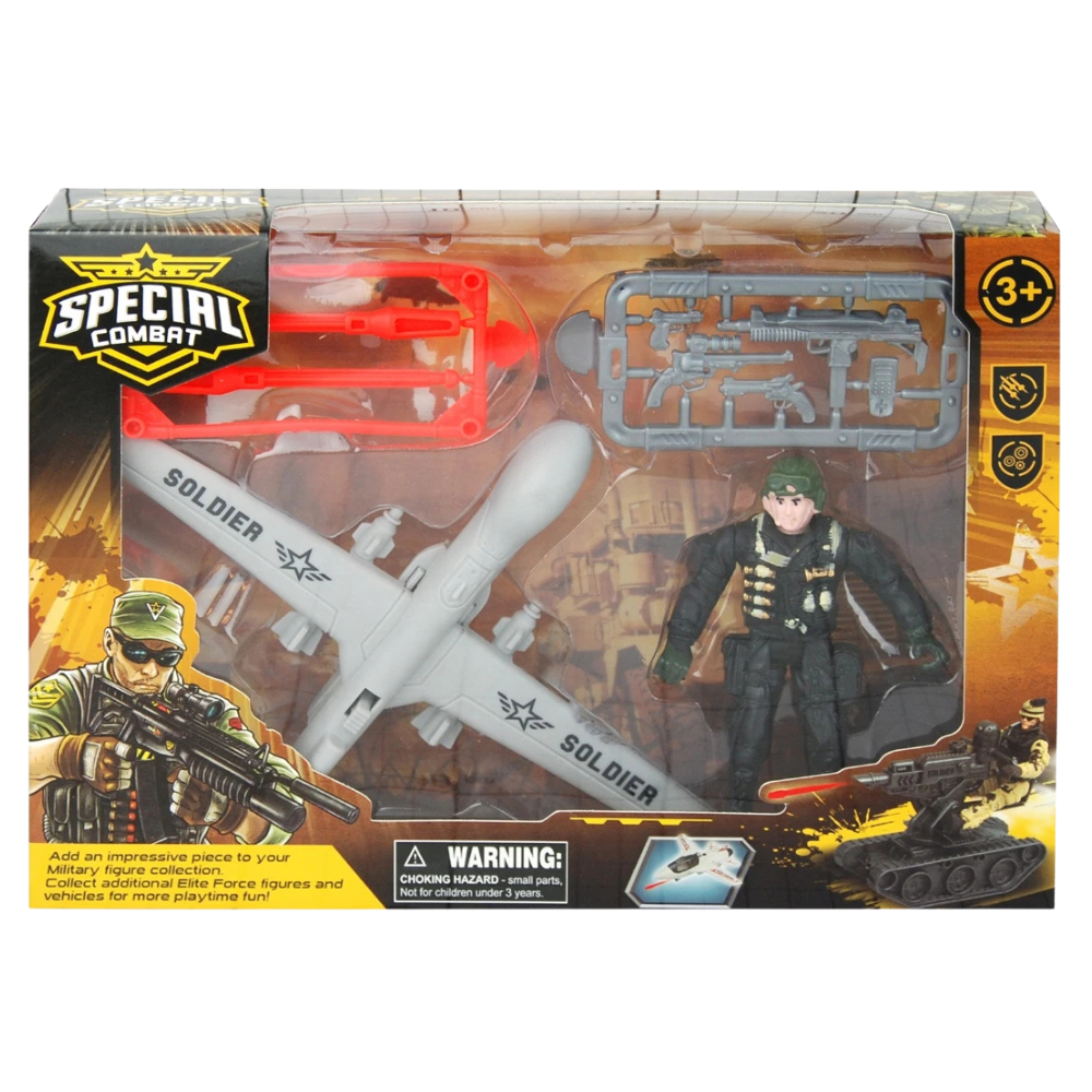 Dromader Military Combat Soldier and Army Plane Playset Plastic Toy Gift for Children