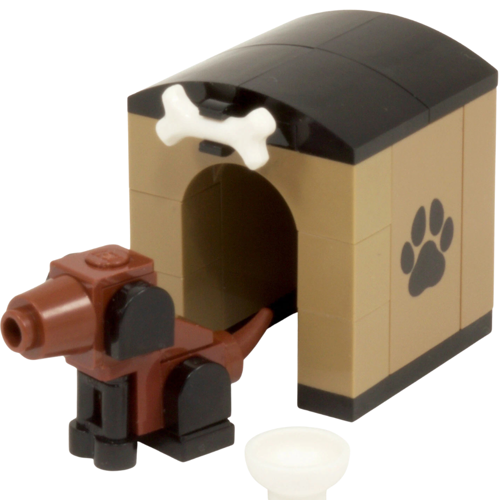 Lego Dog and Dog House Kennel Custom Model Kit Made with Genuine Lego Bricks Pet Accessory