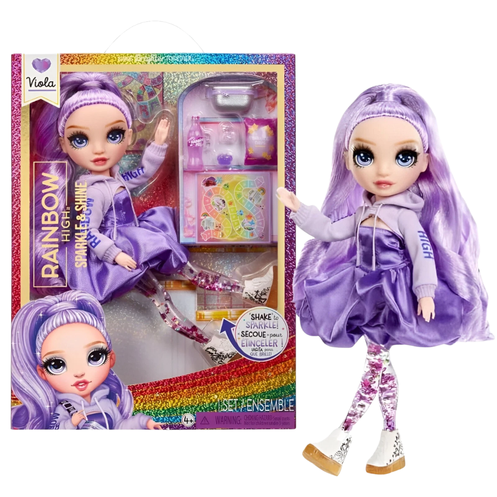 Rainbow High Sparkle & Shine Viola Fashion Doll with Glitter Legs, Purple Outfit and Accessories