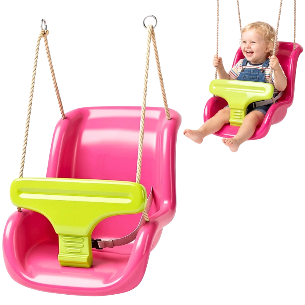 Pink Toddler Swing Seat with Safety Harness & Adjustable Ropes for Babies and Kids