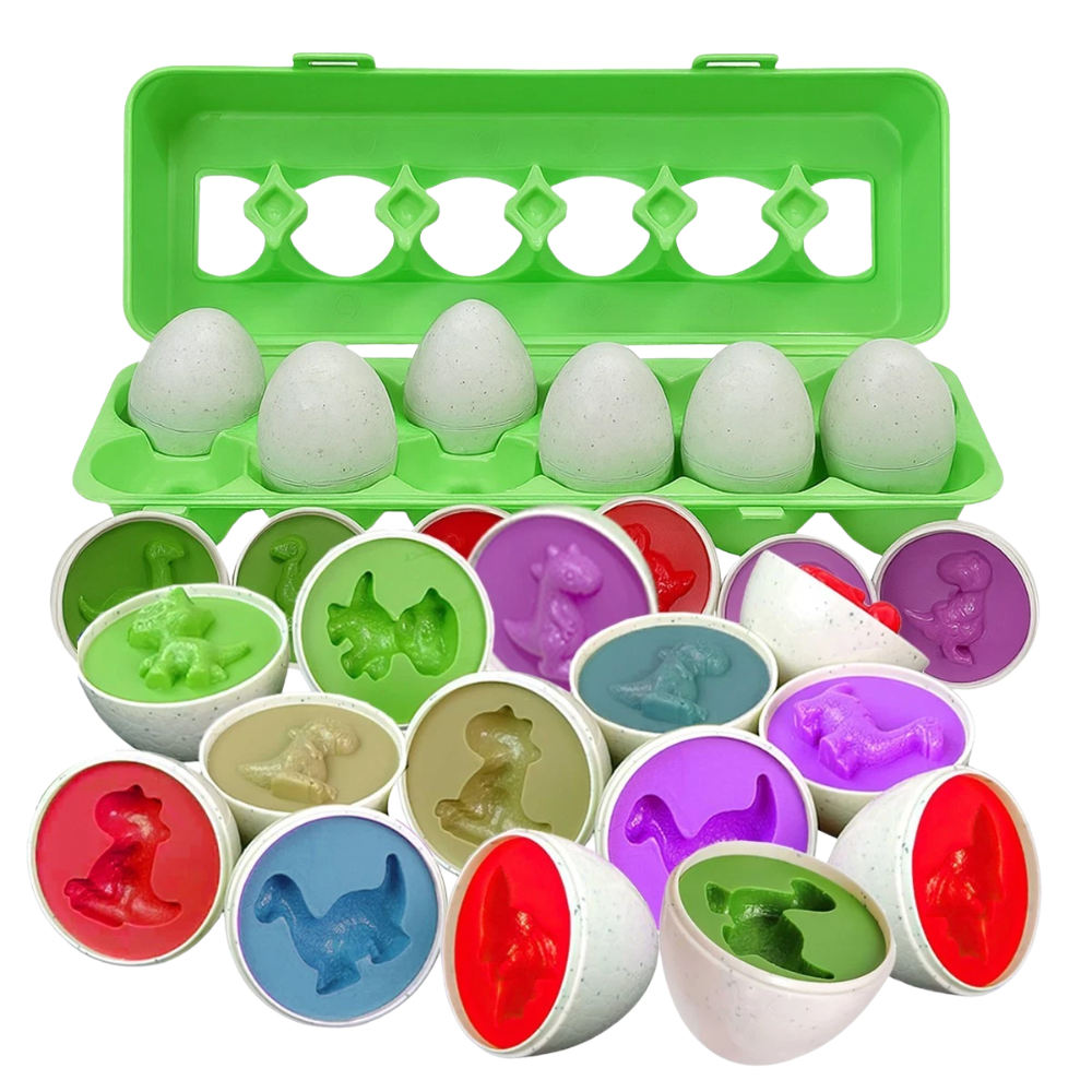 12 Pcs Dinosaur Matching Eggs Colour & Shape Sorter Montessori Sensory Puzzle Toy for Kids