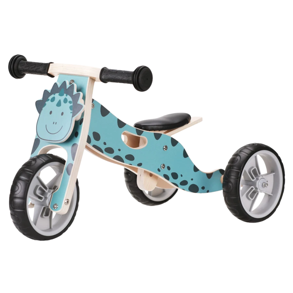 2-in-1 Kids Dino Tricycle Convertible Wooden Balance Bike Toddler Ride-On