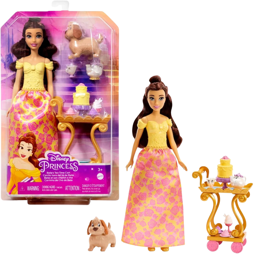 Disney Princess Belle Beauty & the Beast Tea Time Cart Playset 28cm Doll Kids 3+ New