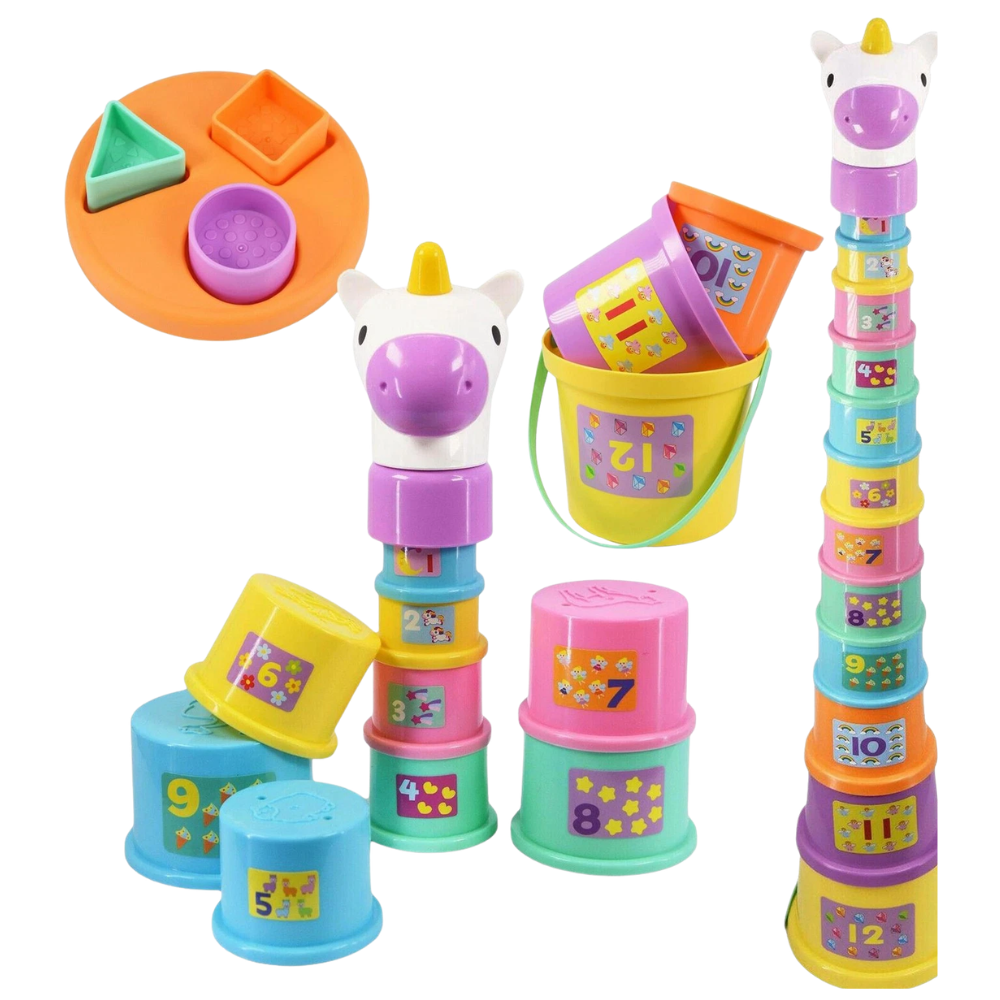 Baby Stacking Cups Unicorn Toy 12+ Months Nesting Shape Sorter Toddler Bath Play Set Games