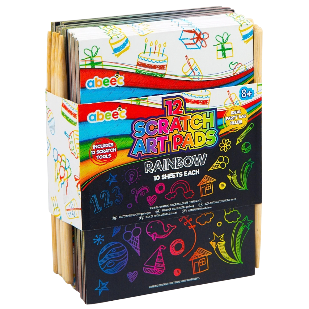12 Rainbow Scratch Pads Kids Art Activity Party Bag Fillers Classroom Prizes