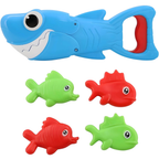 Banzai Shark Grabber Blue Bath Toy with Biting Action and 4 Floating Fish for Kids Aged 3+