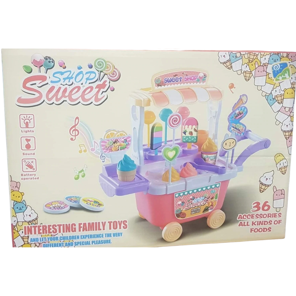 Kids Pretend Play Sweet Shop Candy Ice Cream Cart Toy Set Role Play Market Gift