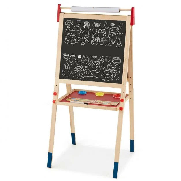 2-in-1 Double-Sided Kids Art Easel with Chalkboard and Tray for Drawing